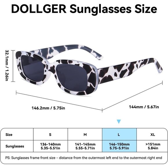 Trendy Rectangle CowPrint Black Sunglasses Women Men Retro Square Fashion Shades - Picture 6 of 6